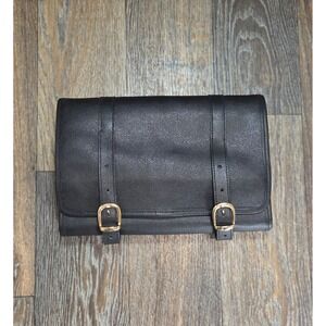 Tanner Italy Black Pebbled Leather Tri-Fold Hanging Toiletry Bag Check